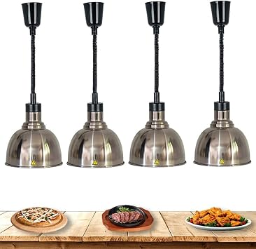 4 Pcs Commercial Food Heat Lamp Hanging Adjustable Food Warmer to Keep The Food Fresh and Delicious, Retractable Heat Lamp for Restaurants Heating Lamp for Food Warming Bronze