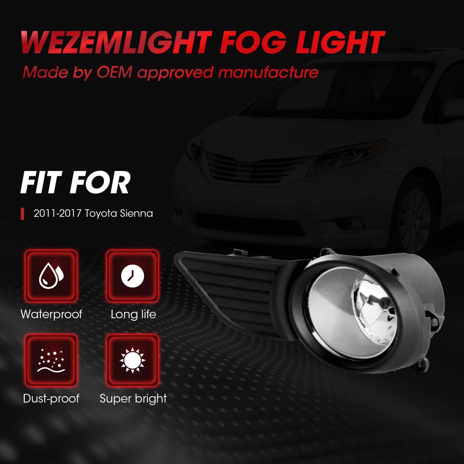 Nilight Headlight Assembly Compatible With 2011 2012 2013 2014 2015 2016 2017 2018 2019 2020 Toyota Sienna Black Housing Amber Reflector Clear Lens Headli - View #4