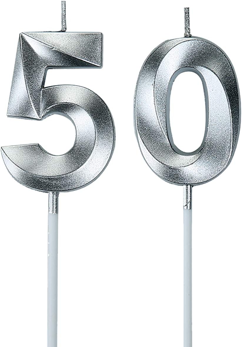 50th Birthday Candles,Gold Number 50 Cake Topper for Birthday Decorations Party Decoration