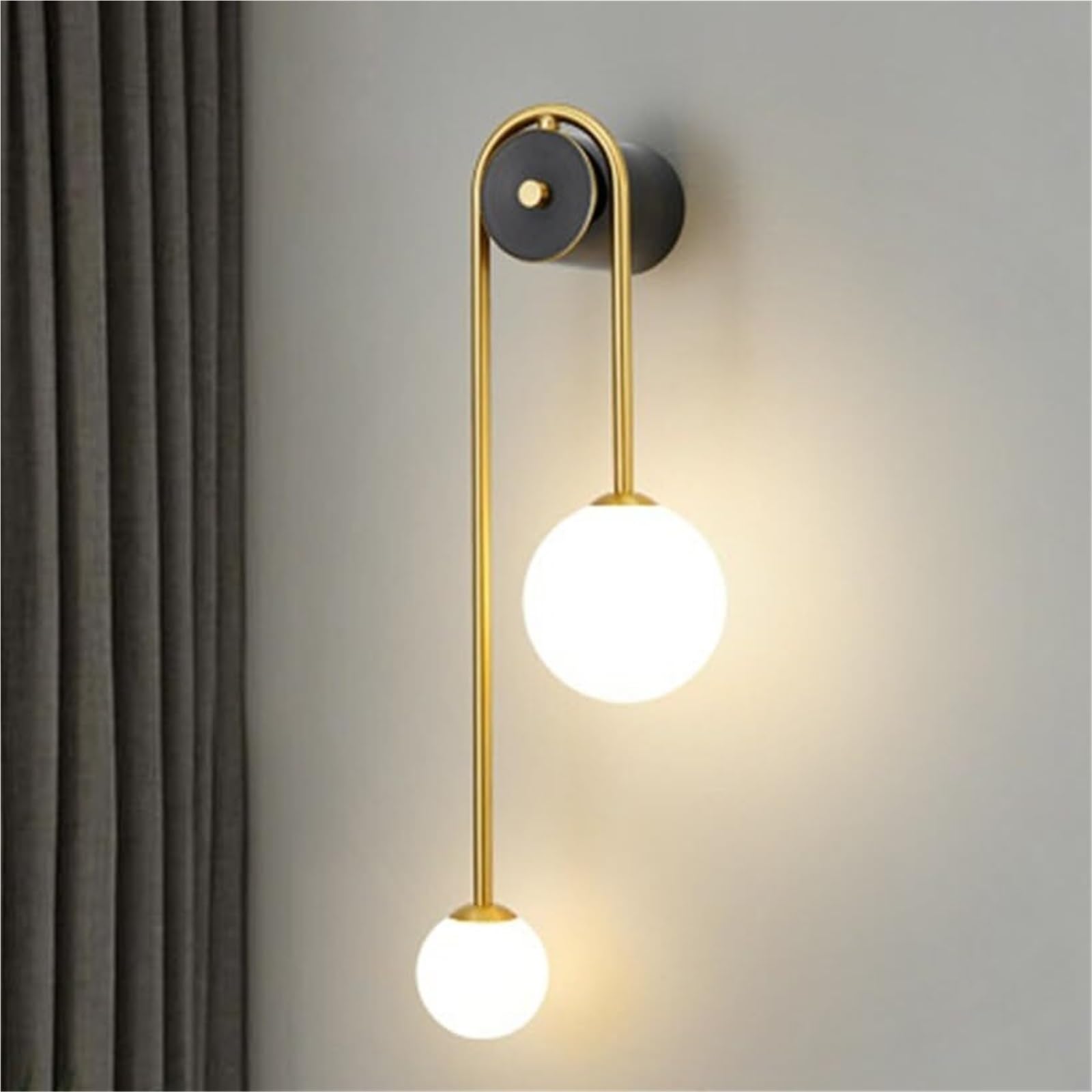 KHUKHU Modern Wall Sconces Brass Bedroom Bedside Wall Light Fixture White Glass Globe Wall Sconce Lamp Indoor Wall Sconce for Home Office Hotel(Gold)
