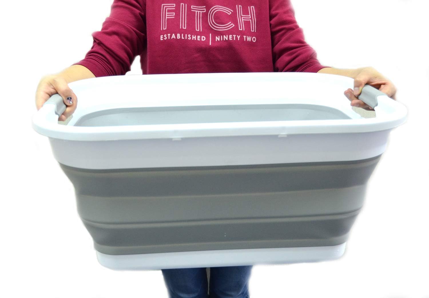 Sammart 41L Set Di 2 Cestini Pieghevoli In Plastica Per La Biancheria, Contenitore Pieghevole E Pieghevole, Per La Lavanderia, Per Risparmiare Spazio (2, Grigio)-image