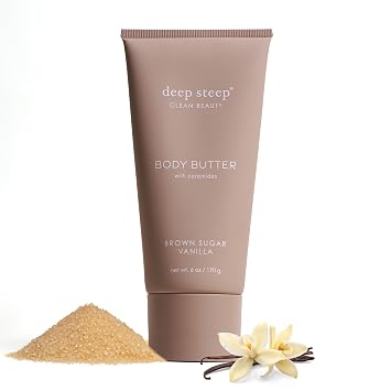 Deep Steep Body Butter, 6 oz Rich Moisturizer with Ceramides, Coconut Oil, Argan Oil & Aloe Vera Vegan, Clean Beauty, Smooth & Hydrated Skin 6 Ounces, Brown Sugar Vanilla
