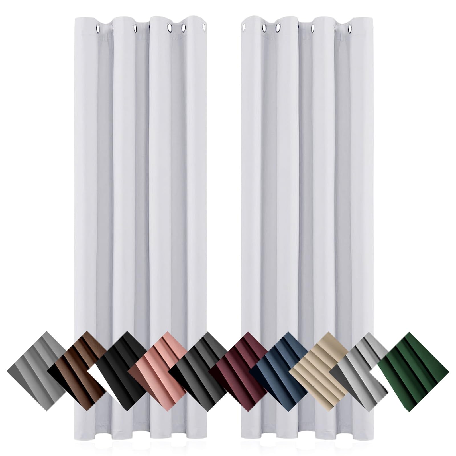 Blickdichte Vorhänge mit Ösen Gardinen 2Er Set 150 x 90 cm Pflegeleicht Thermo Blickdicht, Verdunklungsvorhänge Kurz Ösenvorhang, mit Raffhalter für Wohnzimmer Kinderzimmer, Weiß