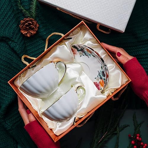 SROKE TTAN Juego de 2 tazas de café y platillos de porcelana de 8 onzas taza de café blanca Phnom Penh taza de café con cucharas para bebidas