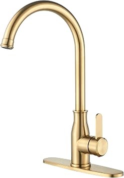 Brushed Gold Kitchen Faucet ,Modern High Arc Bar Sink Faucet ,Commercial Stainless Steel Kitchen Sink Faucet One Hole with Deck Brushed Gold
