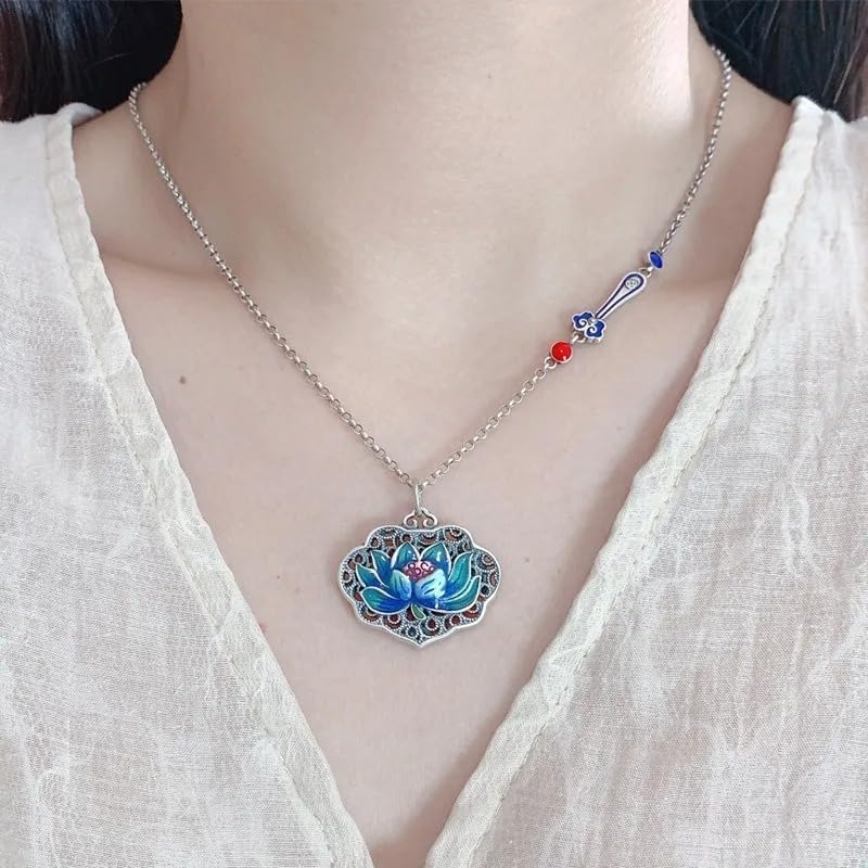 Image of 925 Sterling Silver Lotus Necklace For Women - 14K Gold Filled Lotus Flower Original Pendant Necklaces Lotus Leaf Necklace, Lotus Flower Pendant Necklace, Lotus Flower Necklace