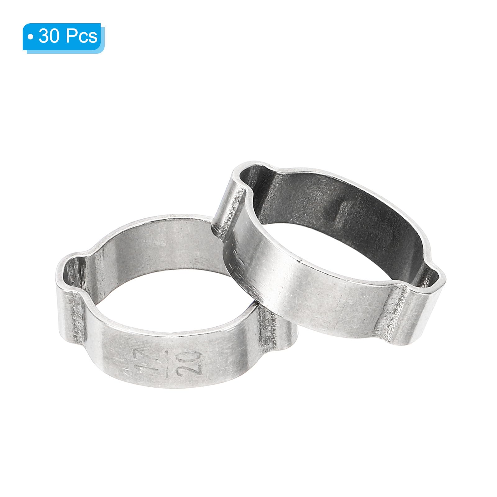 PATIKIL 30 Pack 17-20mm Double Ear Hose Clamp, 304 Stainless Steel O Clip Crimp Rings for Fuel Petrol Pipe Tube Fitting Connections, Silver Tone - Image 3