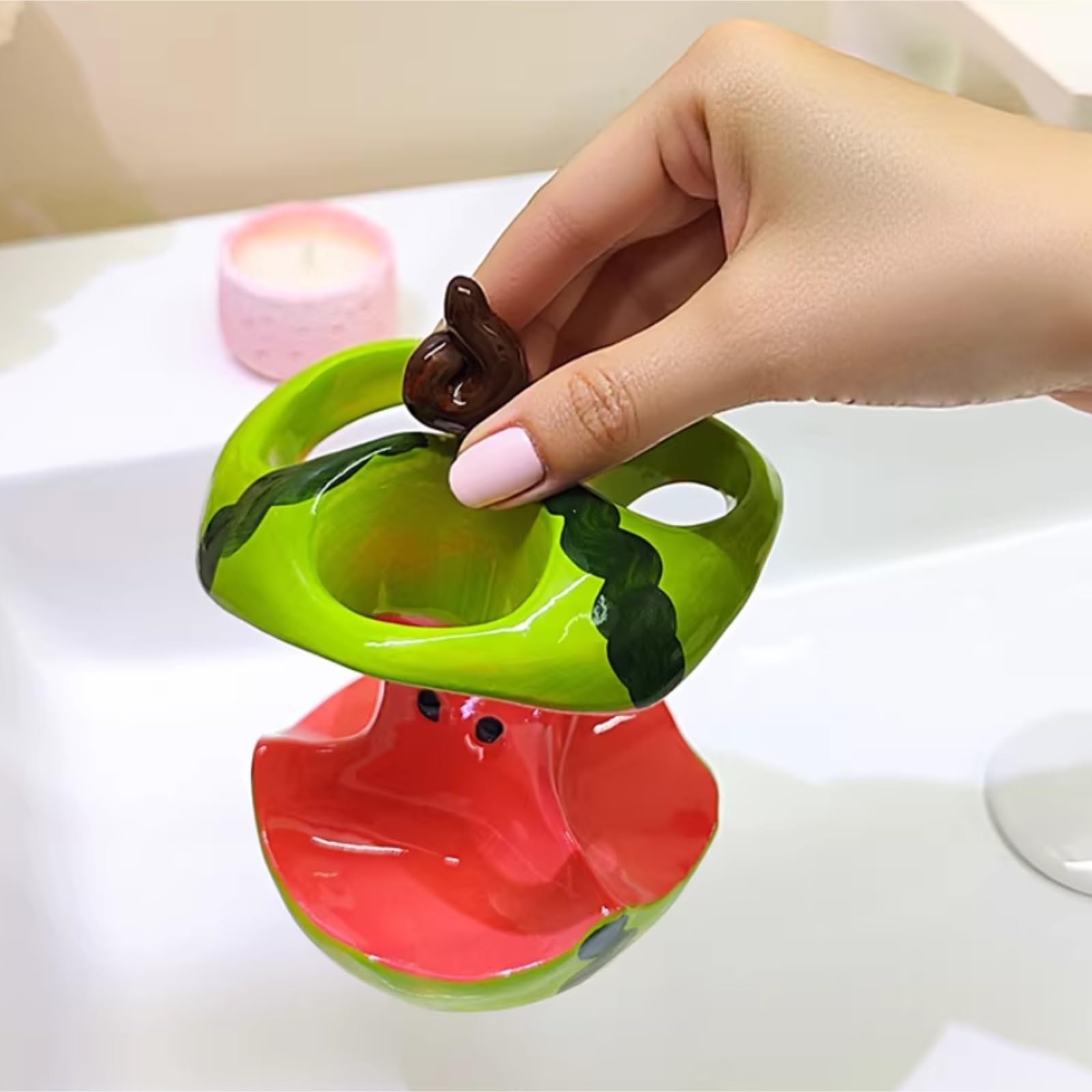 Łazienkowe Podstawka Ceramiczny Uchwyt Na Szczoteczki Do Zębów W Kształcie Arbuza Akcesoria Łazienkowe Vanity Decor Szczoteczkę Akcesoria(Three holes)