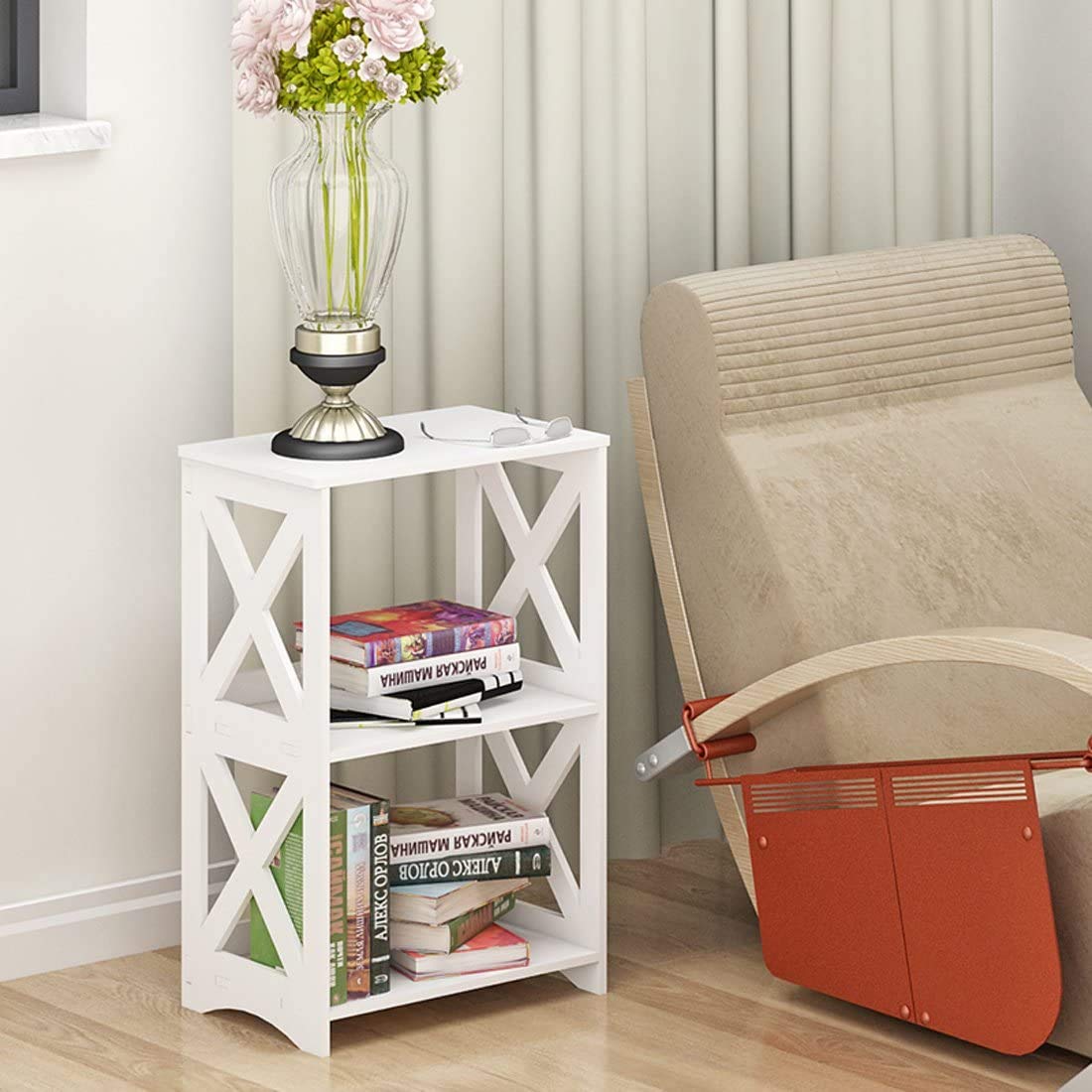 Riipoo Side Table, End Bedside Table, White Nightstand, Small Bathroom Table Shelf for Small