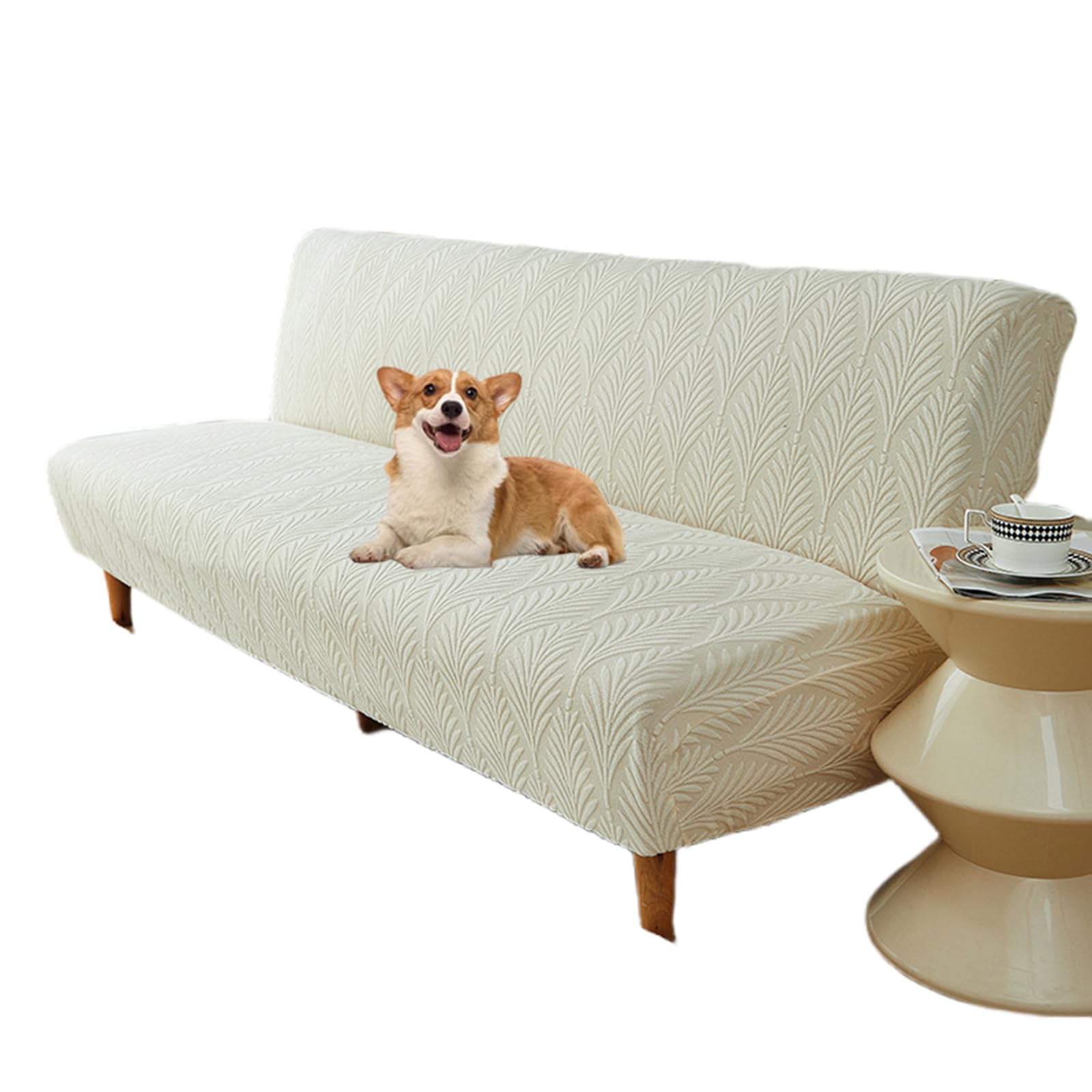 Housse de futon extensible beige S jacquard pour clic-clac