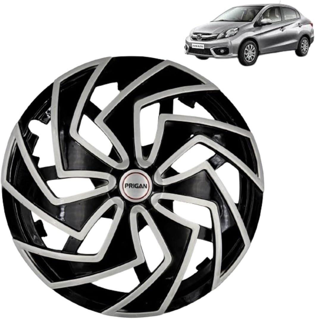 Prigan Wheel Cover for Honda Amaze 14 Inch Black Silver Wheel Cap (Available in 13,14 Inch) (Set of 4 Pcs) (Press Fitting) Model- Spider BS-14