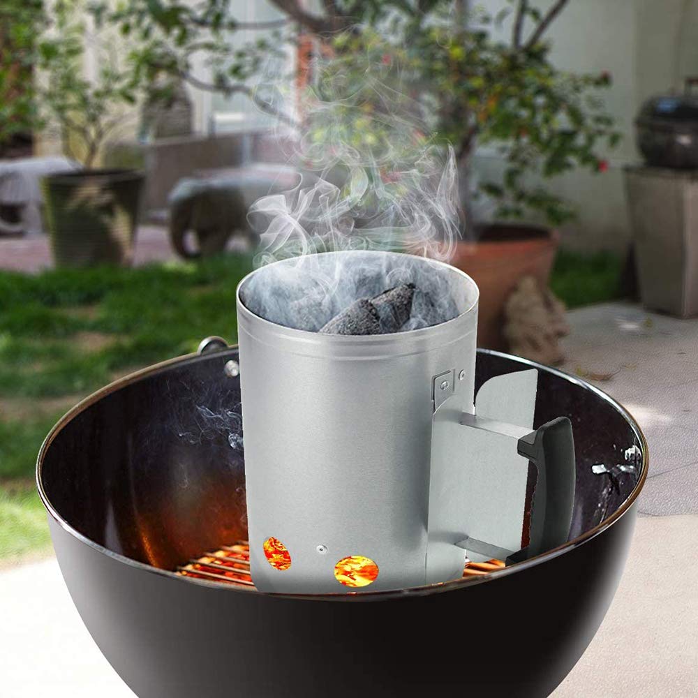 Arrancador de barbacoa, barril de encendido de carbón, arrancador de chimenea de arranque rápido con mango de nailon de seguridad, encendedor de carbón para barbacoa para camping, parrilla
