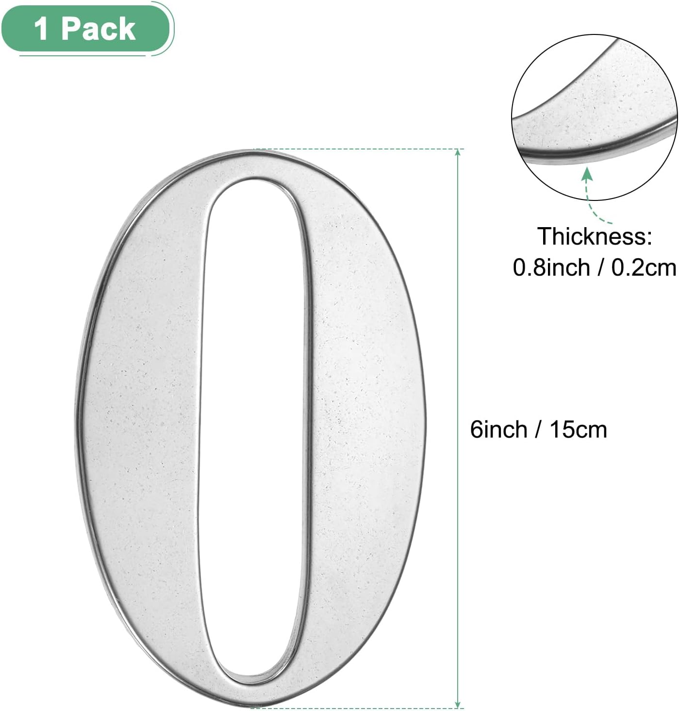 M METERXITY 1-Pack Self-adhesive House Number, 6 Inch 304 Stainless Steel Mailbox Number Address Number for House/Office/Hotel/Farmhouse, House Number for Outside [Number 0, Silver]