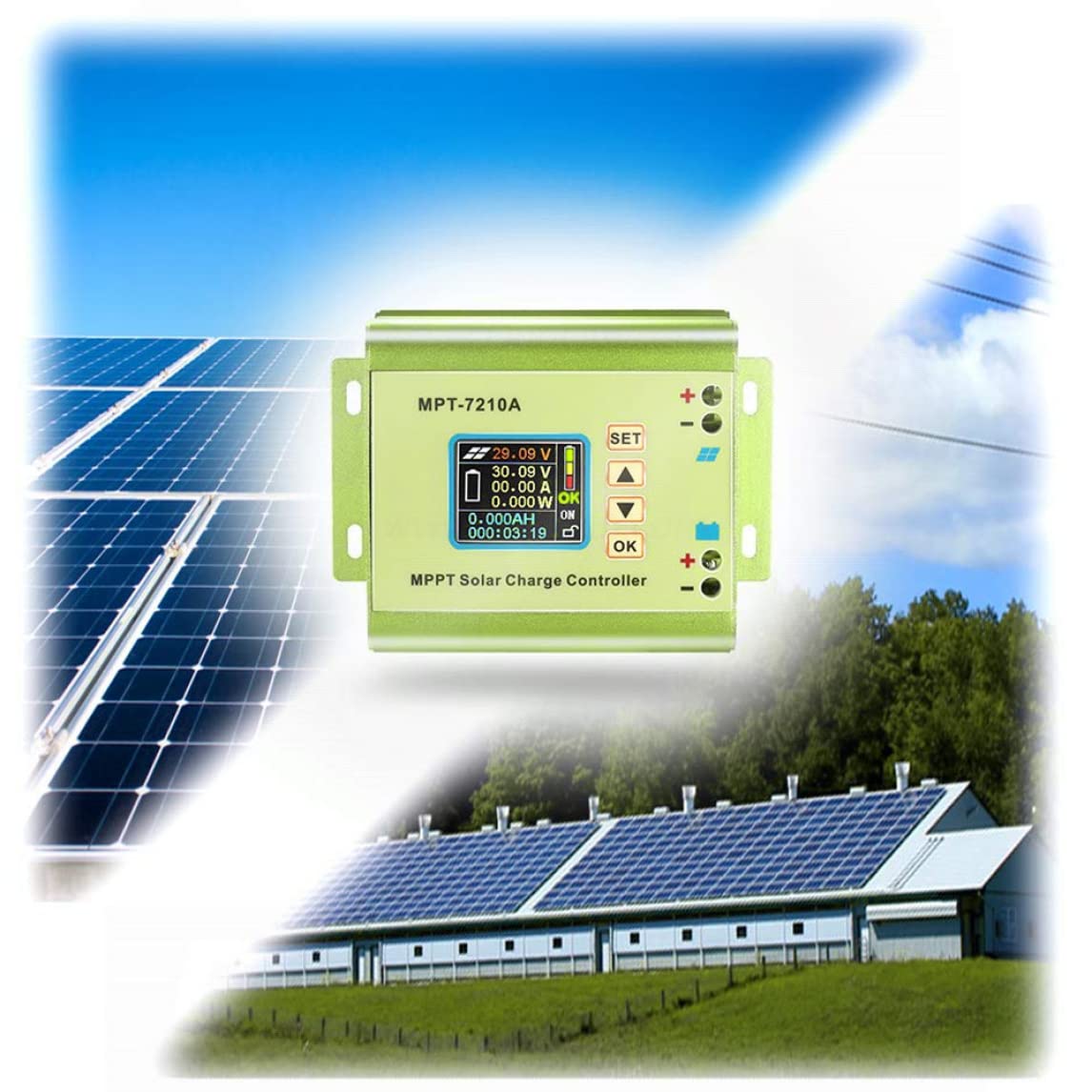 Contrôleur de charge solaire MPPT MPT-7210A Affichage LCD 24V 36V 48V 60V 72V 10A Réglable pour la batterie au lithium