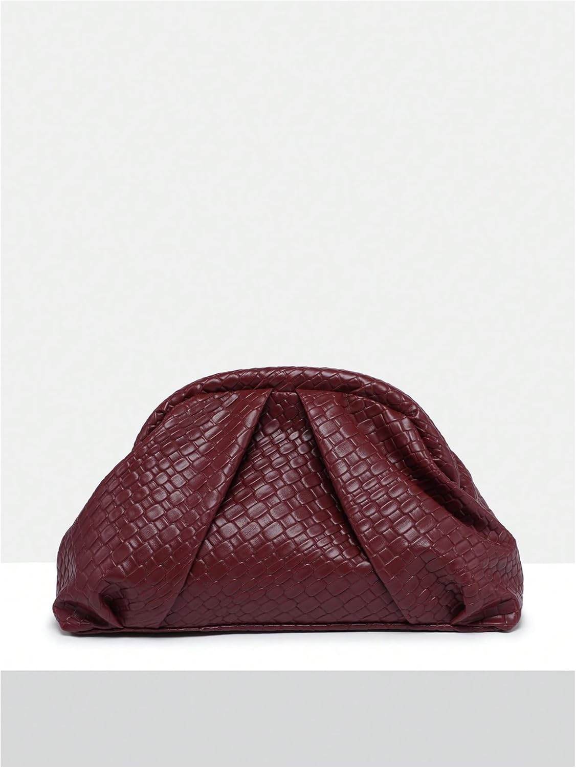 OYOANGLE Women's Minimalist Woven Leather Clutch Purses Textured Kiss Lock Pleated Vintage Evening Handbags - Image 2