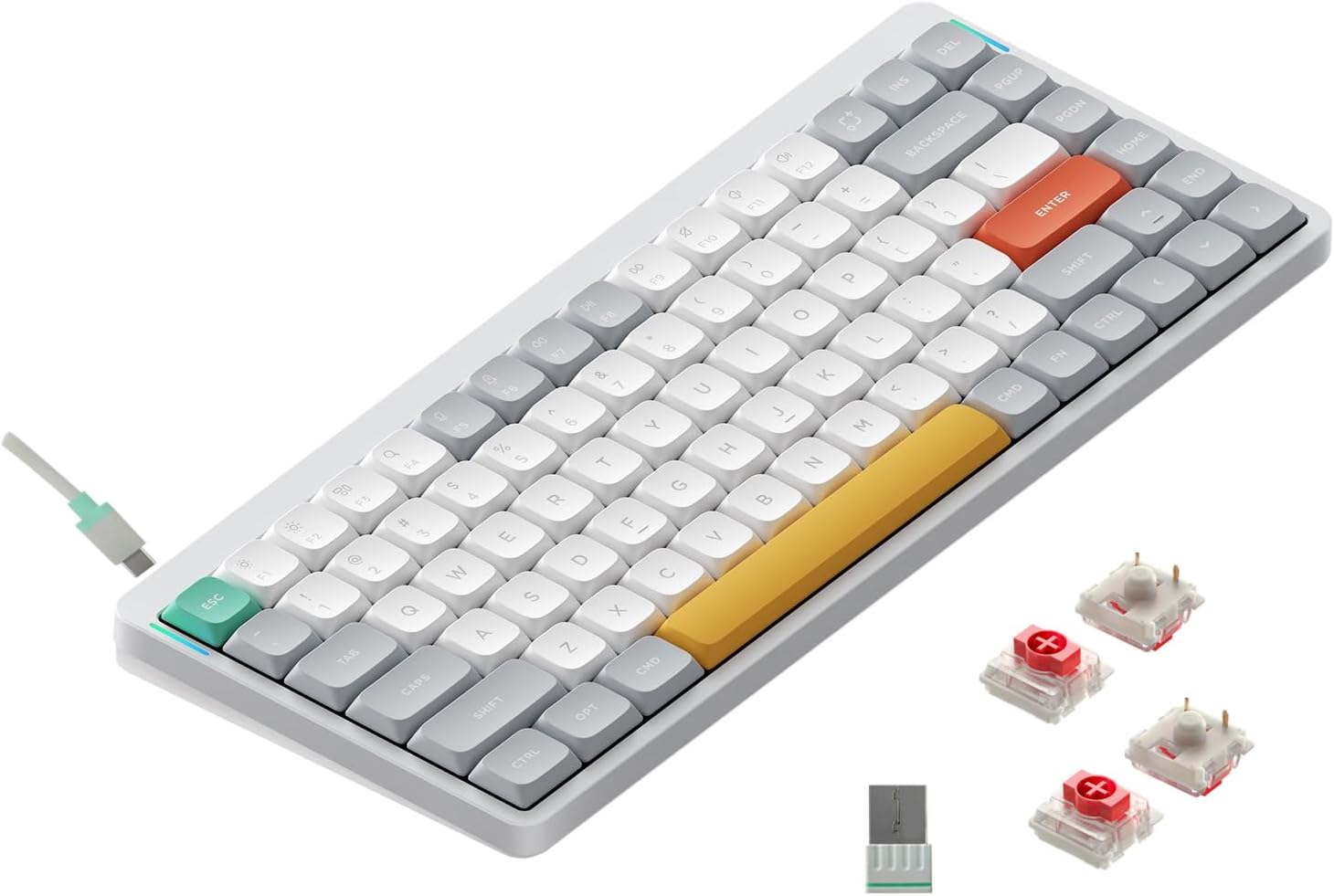 nuphy Air75 V2 Portable 75% Mechanical Keyboard,Wireless Keyboard,Supports Bluetooth/2.4G/USB-C RGB Bluetooth Keyboards,Compatible with Windows/Mac OS/Linux Systems White-Gateron Red Switch