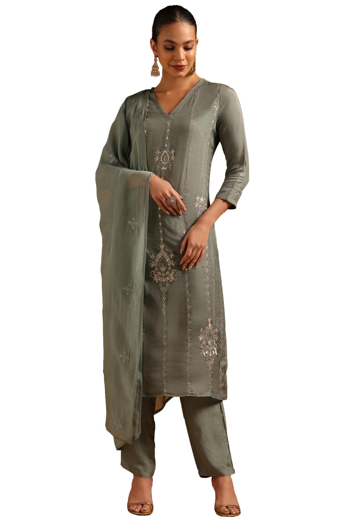 Womens Dola Silk Ethnic Motifs Salwar Suit With Sequins-image-16