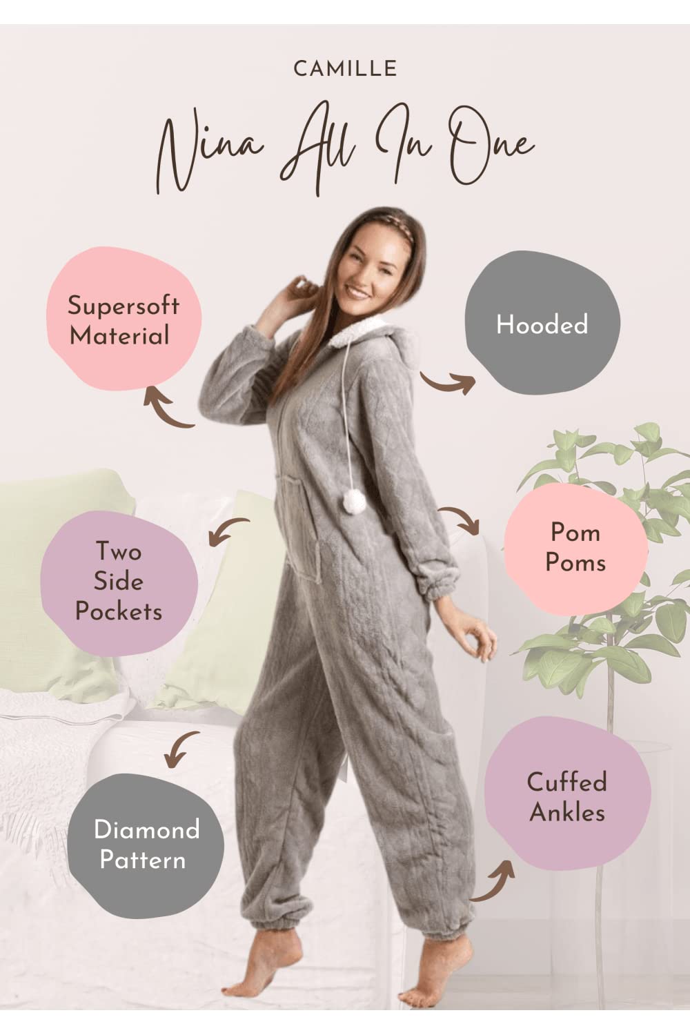 CAMILLE Supersoft Fleece Onesies para Mujer