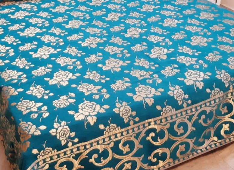 Image of Velvet Queen Size Bedsheet Set, 3 Piece Jaquard Weaved Long Life Bedsheet With 2 Pillow Covers, Coffee Colour (Blue), 250 TC