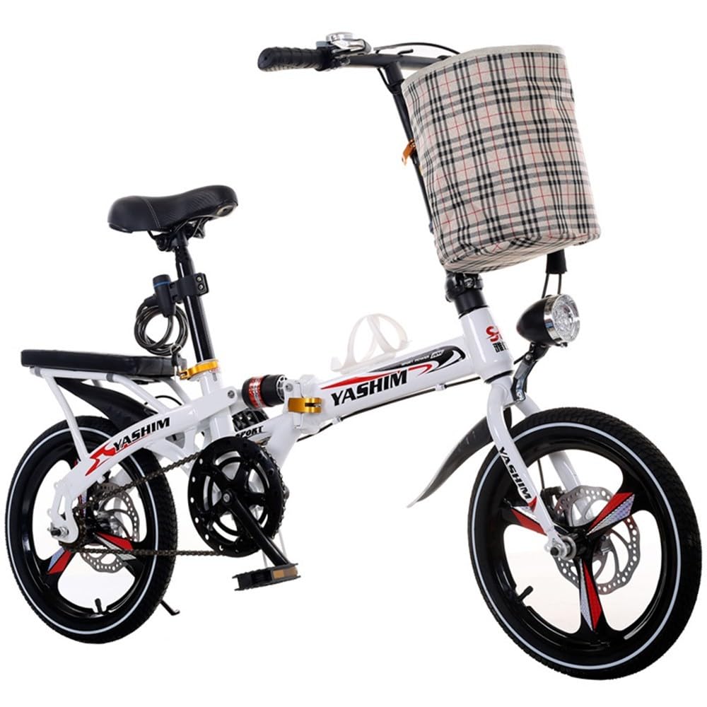 Bicicleta Plegable con Cambio Marchas, Bicicleta Urbana Plegable, Marco Aluminio, Bicicleta Deportiva Todo Terreno 16/20 Pulgadas con Lámpara B,16in