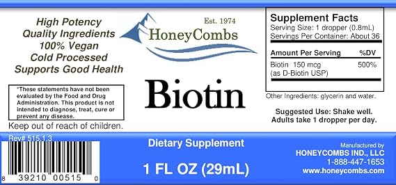 Hair Growth Vitamins for Women and Men, Liquid Biotin B7 Drops, 1oz