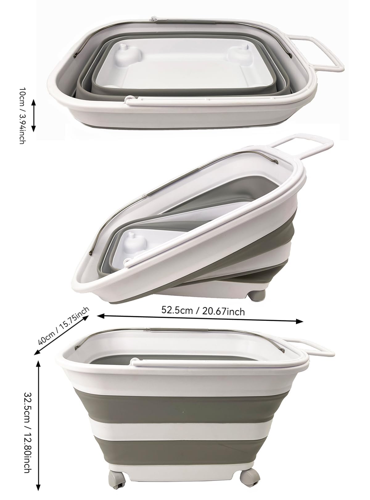 SAMMART Opvouwbare wasmand van kunststof, 12 liter, met handvat en wielen, opvouwbare pop-up-opbergcontainer/organizer met handvat en wielen, draagbare wasmand ( grijs/leigrijs (set van 2 SAMMART Opvouwbare wasmand van kunststof, 12 liter, met handvat en wielen, opvouwbare pop-up-opbergcontainer/organizer met handvat en wielen, draagbare wasmand ( grijs/leigrijs (set van 2