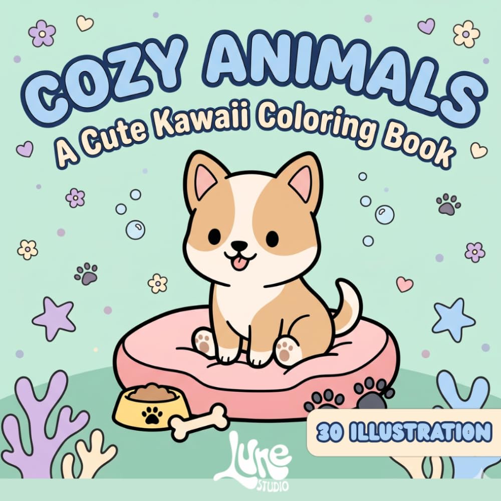 Cozy Animals: Cute & Simple KAWAII Coloring Book: Bold and Easy Chibi Animal Coloring Pages for Toddlers, Kids, and Beginners