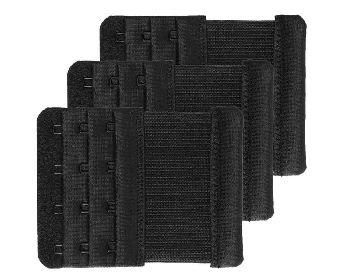 Samgu Women's 3Pcs Black, 4 Hook 1.9Cm Hook Spacing Bra Extender 4 Hook Bra Extension Strap Elastic Stretchy, 3 Pcs