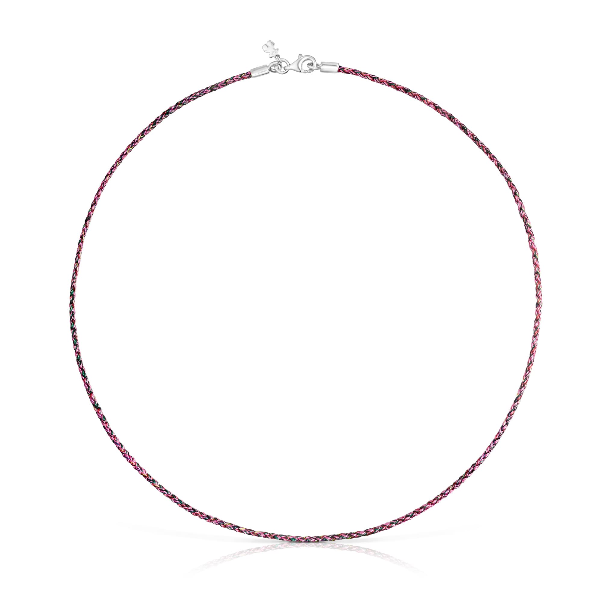 TOUS Gargantilla de Hilo Trenzado para Mujer Rosa y Rojo, con Motivos en Plata, Longitud: 42 cm, Cierre mosquetón, Original y Fresco, Colección Effecttous