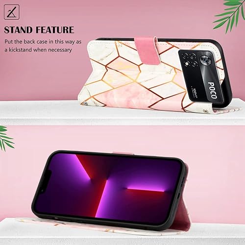 Miniatura 9 de Funda para Xiaomi Poco M4 Pro 4G, funda de piel tipo cartera con tarjetero y soporte para tarjetas para niñas y mujeres, diseños de moda de mármol,