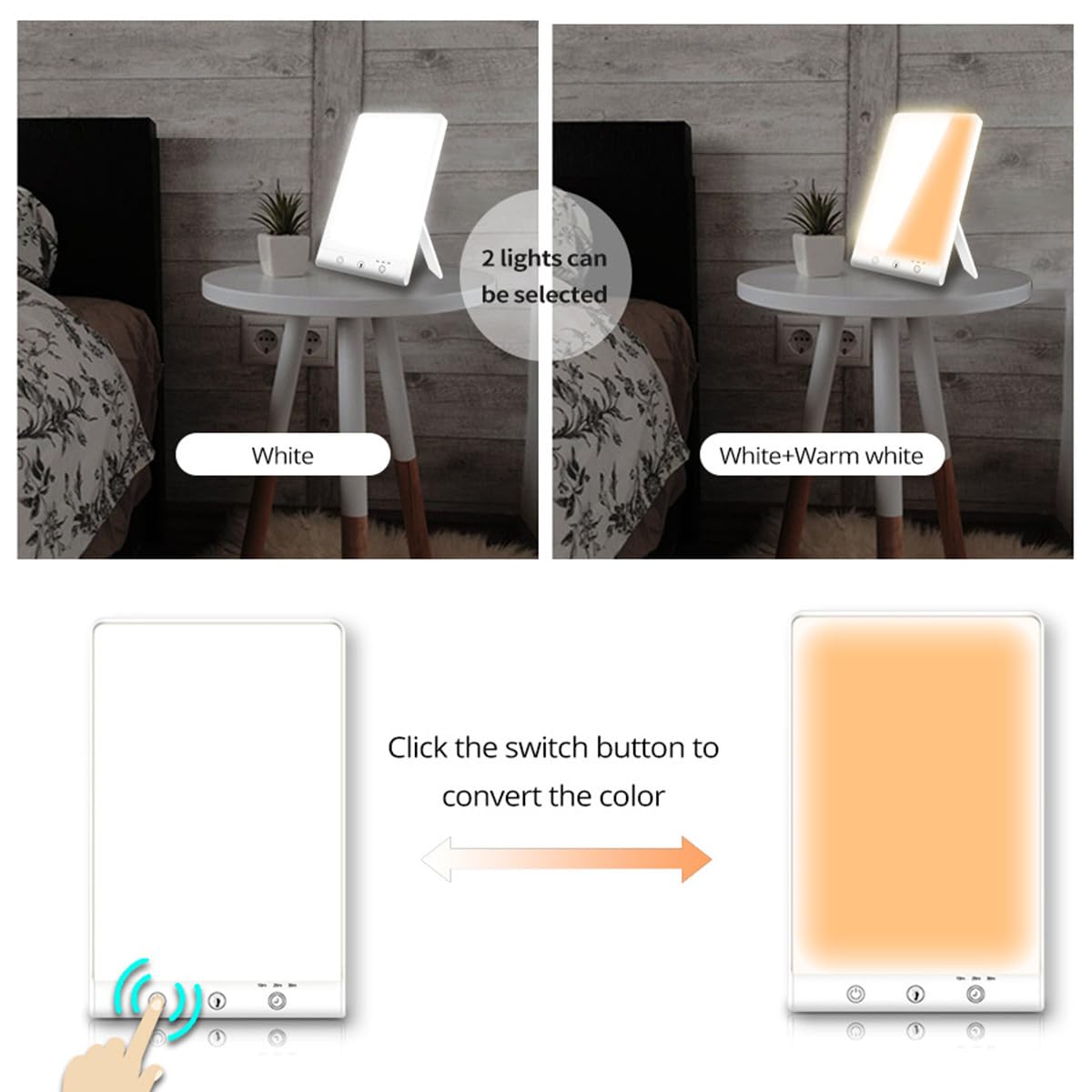 Lampe de photothérapie SAD à intensité variable pour photothérapie - Lumière d'ambiance LED - Lumière du soleil bionique - Soulevez l'humeur triste avec minuterie tactile USB