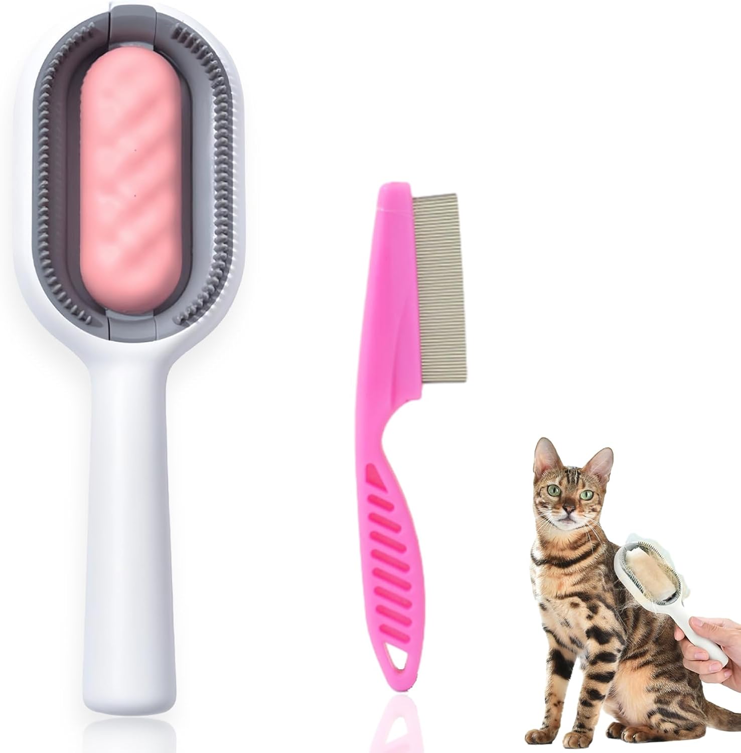 2 Pcs Cat Brush, Pet Brush, Pet Self Cleaning Brush with Cat Hair Comb Used, Smooth Handle Pet Grooming Tool Cat Dog for Pet Massage And Removal of Loose Hair 2 Pcs Cat Brush, Pet Brush, Pet Self Cleaning Brush with Cat Hair Comb Used, Smooth Handle Pet Grooming Tool Cat Dog for Pet Massage And Removal of Loose Hair