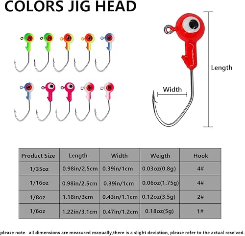 Miniatura 3 de UperUper Juego de 50 ganchos de cabeza de plantilla de pesca, cabeza redonda de pesca con ojos 3D, ganchos de acero al carbono para señuelos suaves,