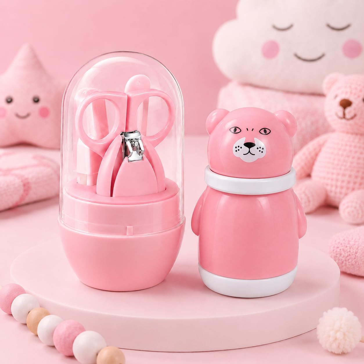 The Cheeky Kidzz Baby Grooming Essential Nail Pedicure Manicure Cutter Safety Kits with Cute Design Talcum Powder Puff Container & Protective Travel Case BPA Free for Babies (Design 52)-image-43