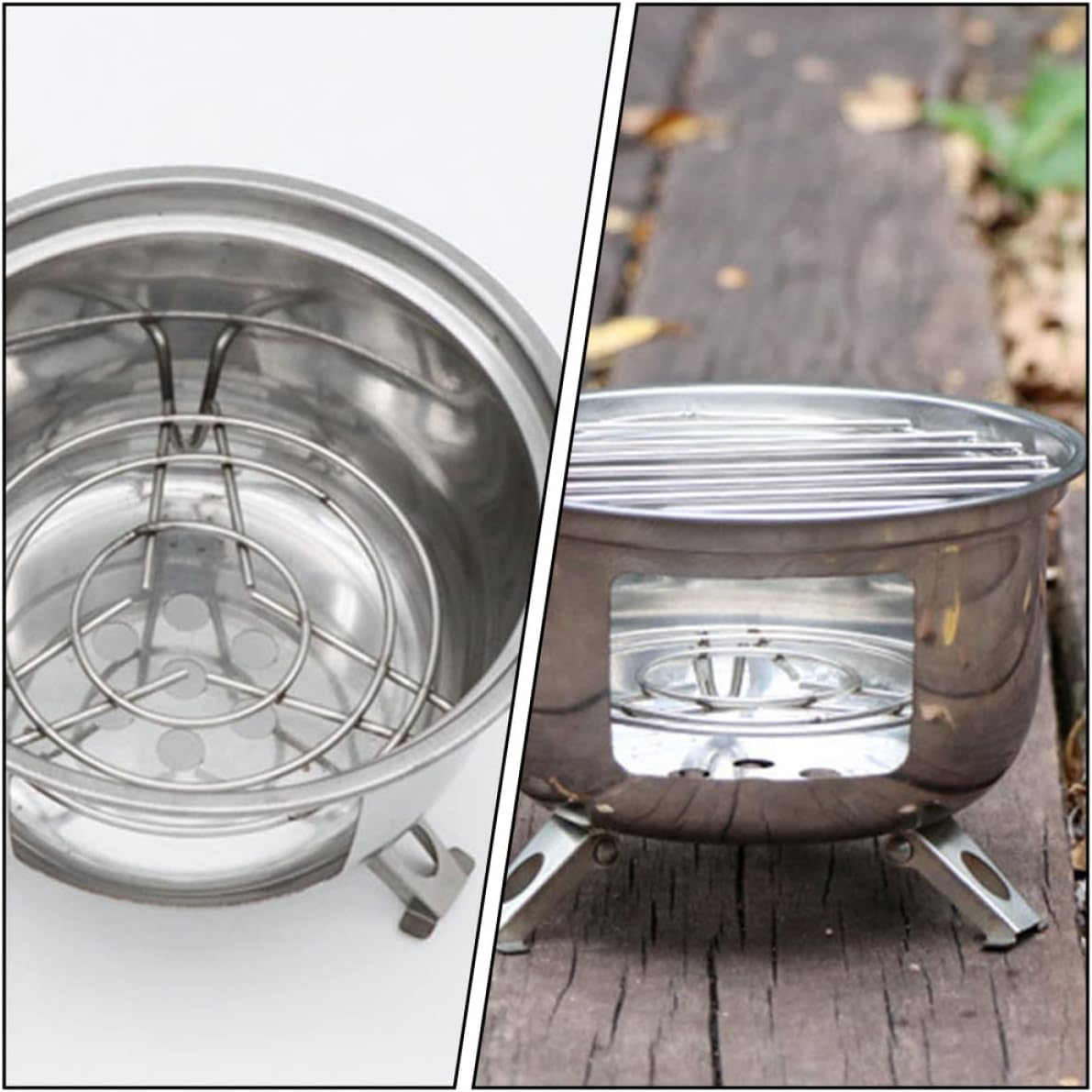 Portable Stainless Steel BBQ Stove for Camping Mini Round Grill Tripod Design for Outdoor Cooking and Campfire Use