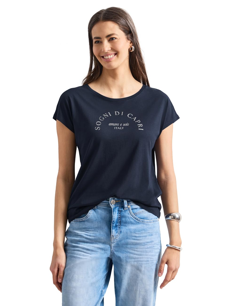 Street One Dropped Shoulder Shirt with Crew Neck Deep Blue 36