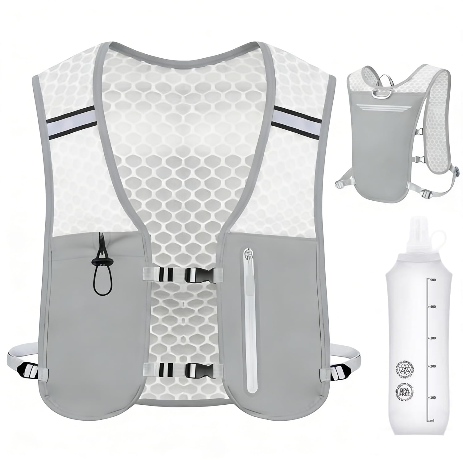 Kartoiy Running Vest Women with Water Bladder, Adjustable Running Hydration Vest Mens, Lightweight & Breathable Hydration Backpack for Trailrunning Hiking Marathon Cycling(Grey)