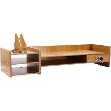 Wood Monitor Stand Riser Computer Monitor Stand Lockable Desk Storage Monitor Riser Shelf Organizer Holder for Office Home Wood Color US Stock