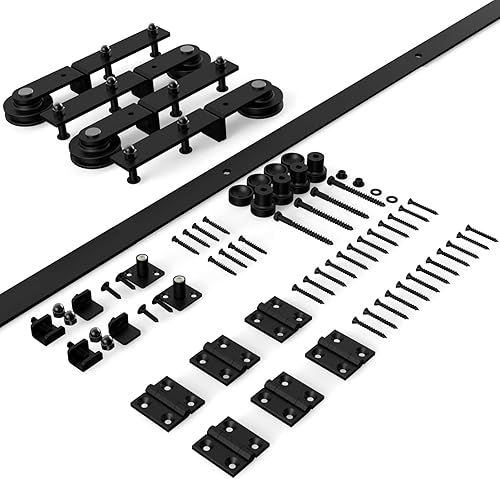 Miniatura 7 de TSMST Kit de riel de puerta corrediza de granero de doble pliegue de 8 pies96 pulgadas para 4 puertas, kit de herrajes para puerta de granero,