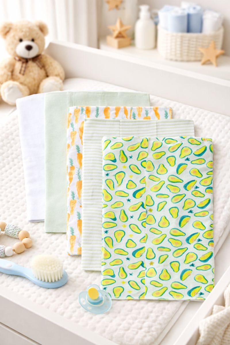 TuddyBuddy Baby Burp Cloth Towel Napkins for Baby Large 17x12 Inches, Fine Double Layer 100% Cotton (5 Pcs Burp Towels, Carrots & Avacado)-picture-33