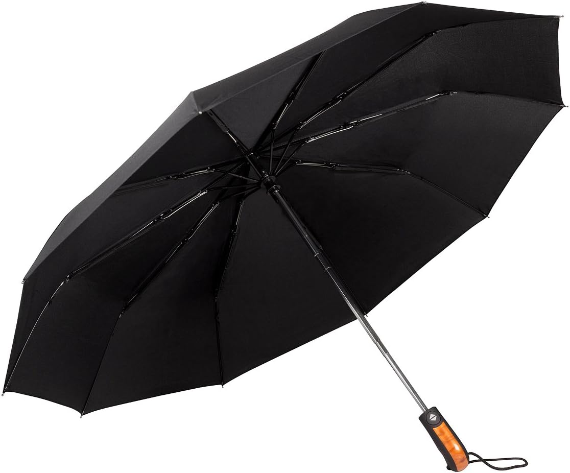 Golden Lemur Folding Umbrella Automatic for Men and Women. Compact, Reinforced, Windproof, Light and Resistant. Fast Drying Travel Umbrella for Car Easy Carry. Color Black