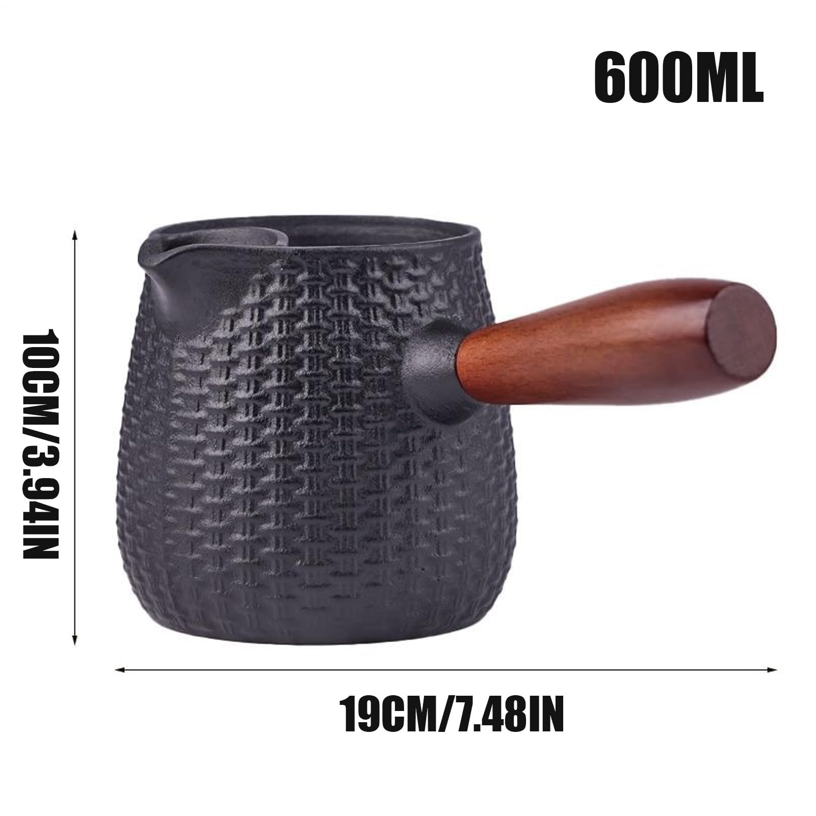 Tetera de hierro fundido de 600 ml, calentador de tetera de hierro fundido con mango de madera, para cocina, camping, viajes, playa, adultos y niños