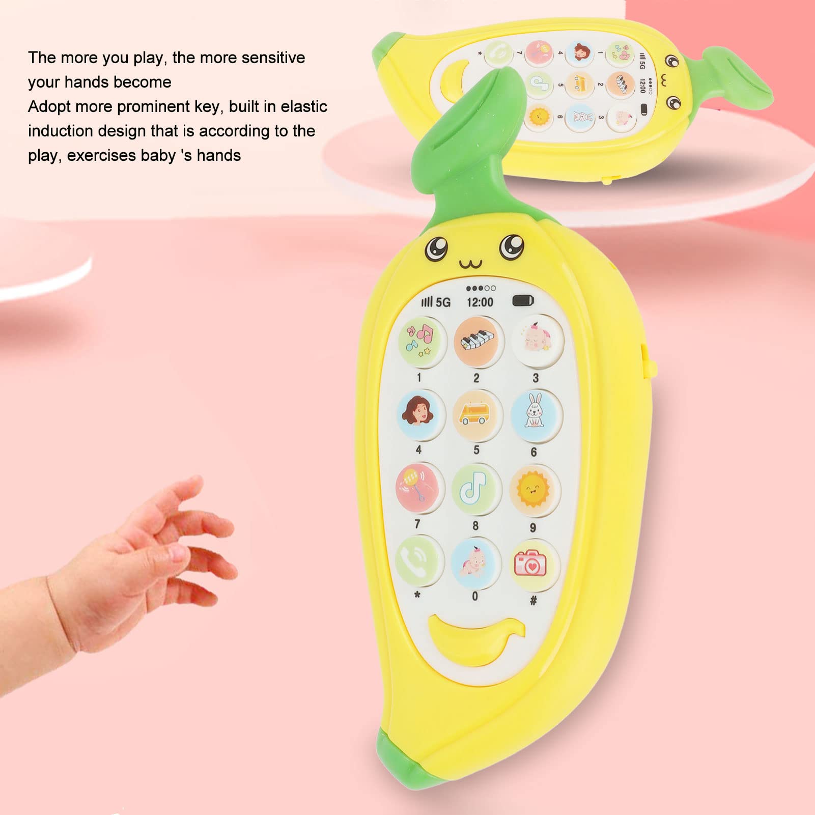 Keenso Giocattolo Cellulare Per Bambini In Forma Di Banana Con Cover Mordicchiabile In Silicone - Giallo, 15 Cm - 6