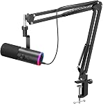 TONOR Microphone de jeu dynamique, XLR/USB Mic pour Streaming, AI Annulation du bruit, contrôlable RGB, Mignon rapide, 3.5mm Jack casque, contrôle de volume, Microfono avec bras de boom, noir, TD510 AIR S H+