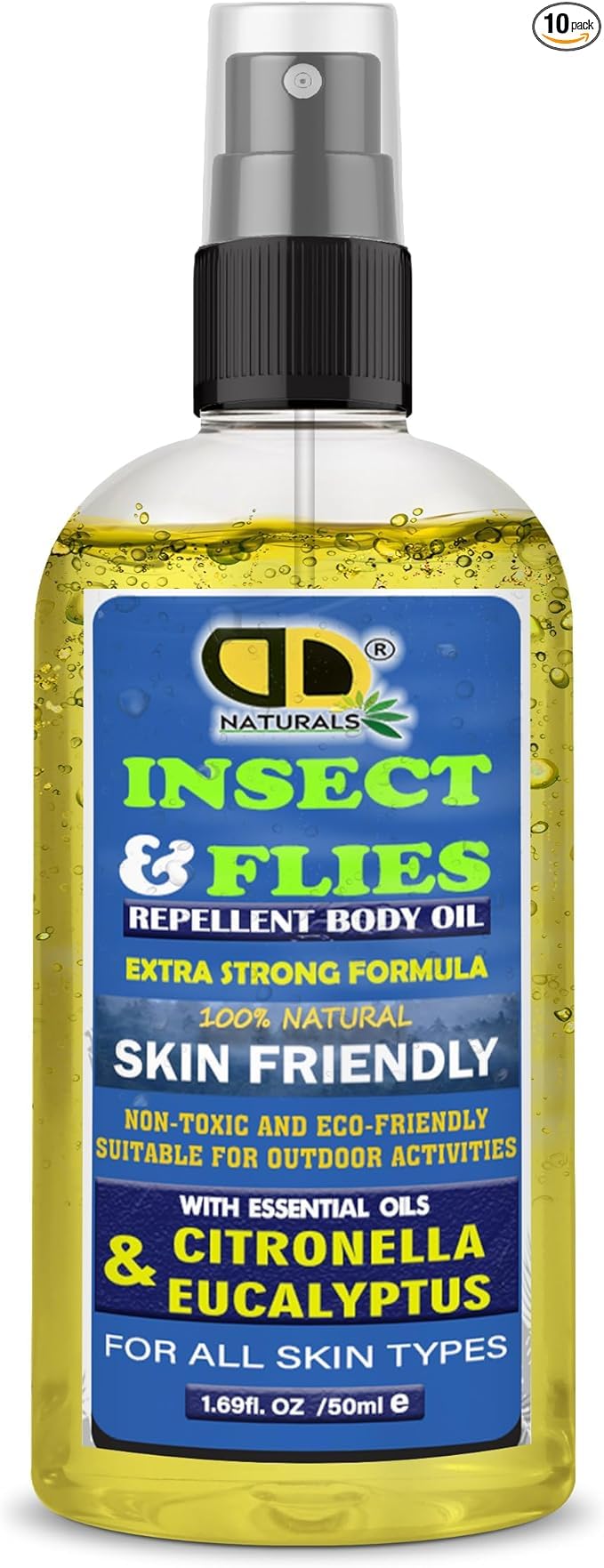 100% Natural Mosquito, Insect & Flies Repplent Body Oil with Citronella & Eucalyptus Essential Oils, for All Body Types (50ML Spray)