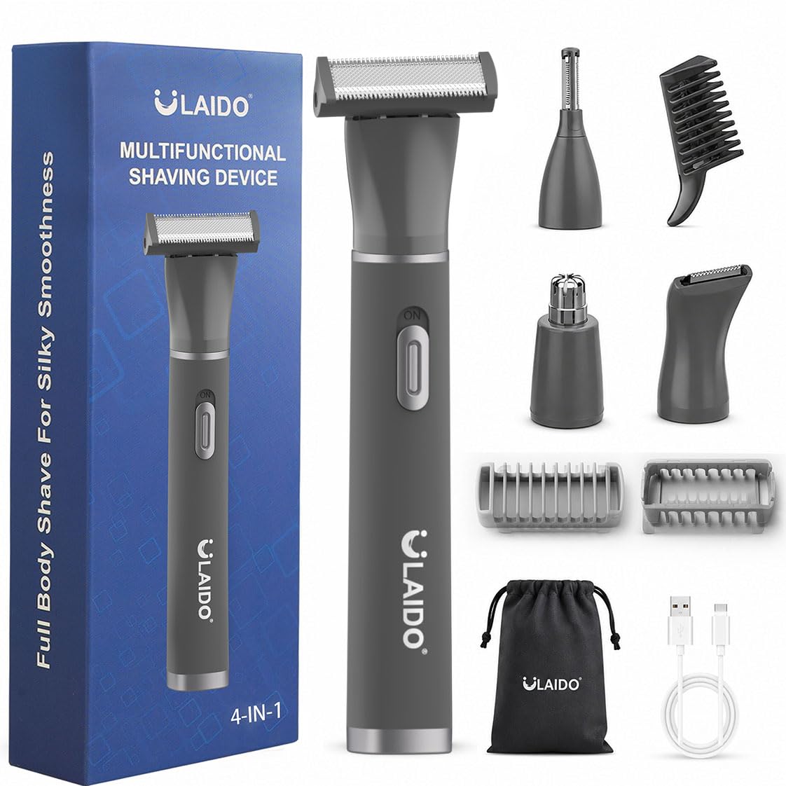 Nose Hair Trimmer for Men, Painless 3 in 1 Grooming Kit for Nose, Ear, Eyebrow & Body Hair, Rechargeable No Pull No Snag Trimming with 3 Waterproof Replacement Heads, Easy Cleansing — Amazon image 8