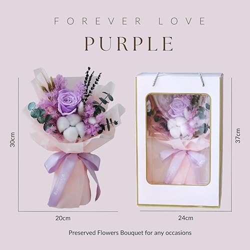 Miniatura 4 de Forever Love Purple - Ramo de flores preservadas, rosas y flores naturales de larga duración, caja de regalo para el día de San Valentín, día de la