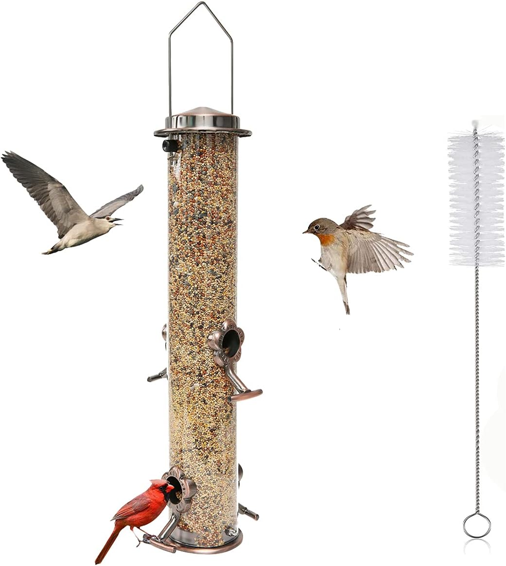 QeeHeng Comedero para pájaros para exteriores,comedero para pájaros para jardín colgante para exteriores,con 4 puertos de alimentación