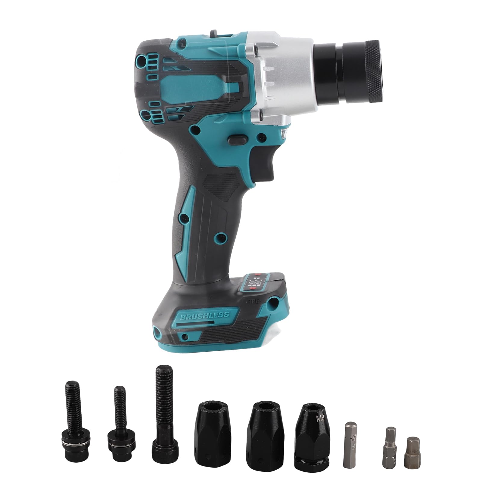 Dioche Electric Riveter - Brushless Electric Rivet Nut Machine with LED Light | Adjustable Speed Control, Non-Slip Handle, High Strength Motor, and Multiple Riveter Heads Included (Set E)