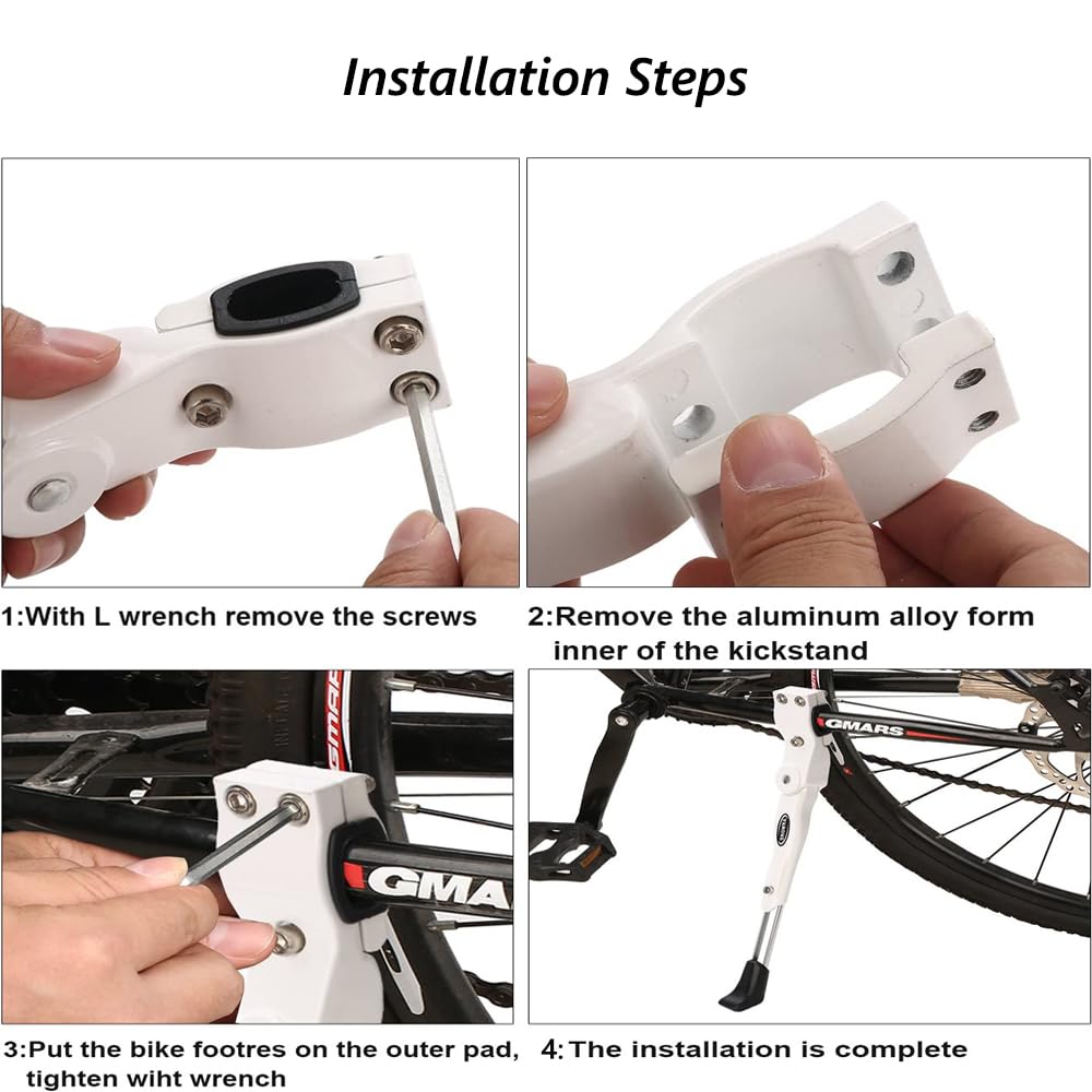 Racefiets 24 Inch Quixotical Bicycle Stand White, Premium Bike Kickstand, Height Adjustable Bike Stand, Aluminum Rear Side Bike Stand, For Bike, Road Bike, Mountain Fietsstandaard Bestellen